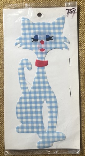 Vintage retro blue gingham cat - retro,